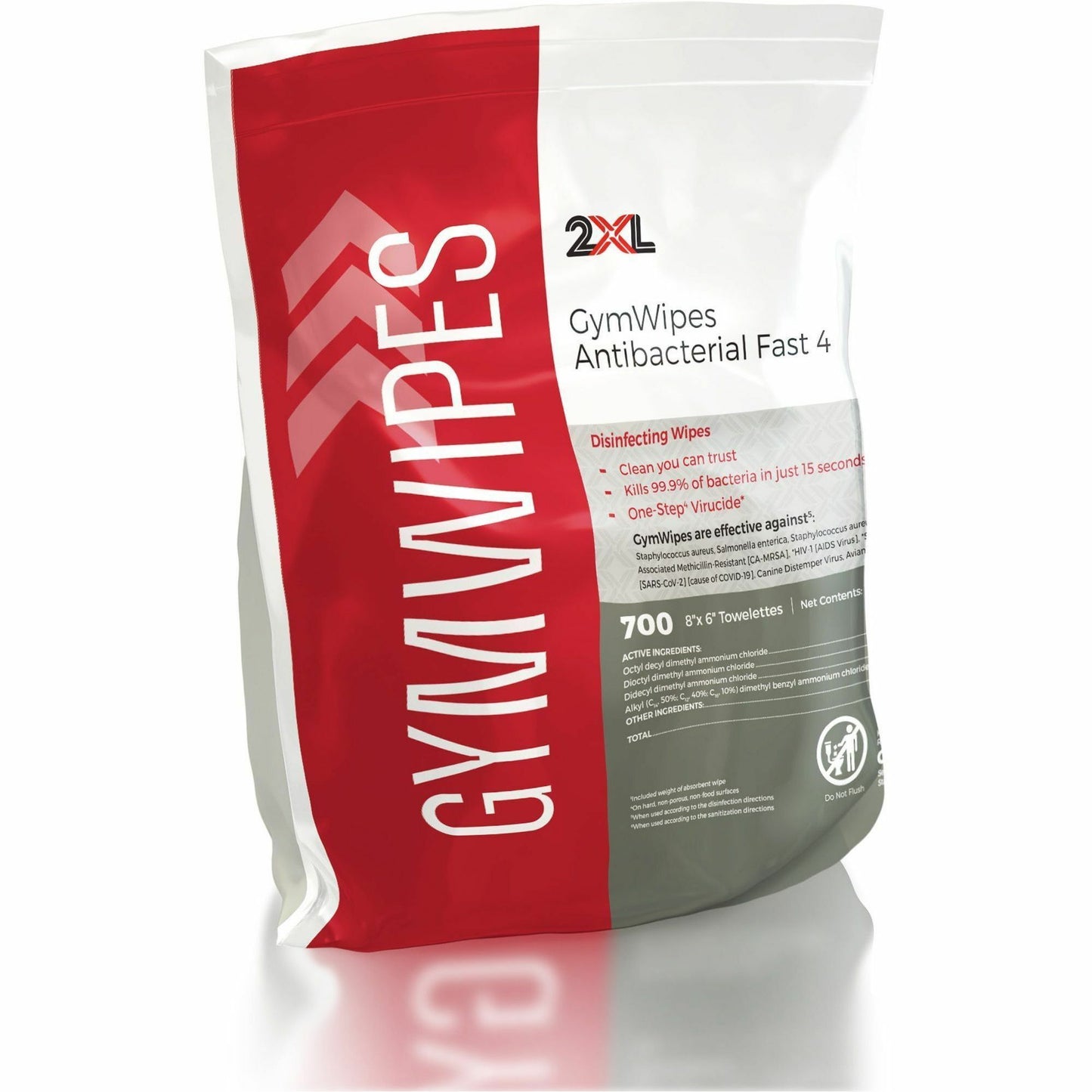 2XL GymWipes Antibacterial Towelettes Bucket Refill, 6" x 8" Length, White, 700/Bag (TXLL101EA)
