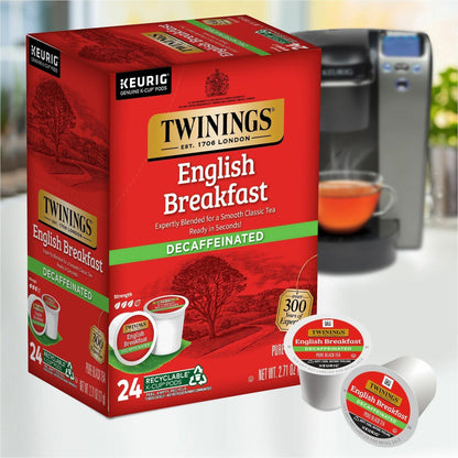 Twinings of London Decaf English Breakfast Black Tea K-Cup, Decaffeinated, 24/Box (TWG08757)