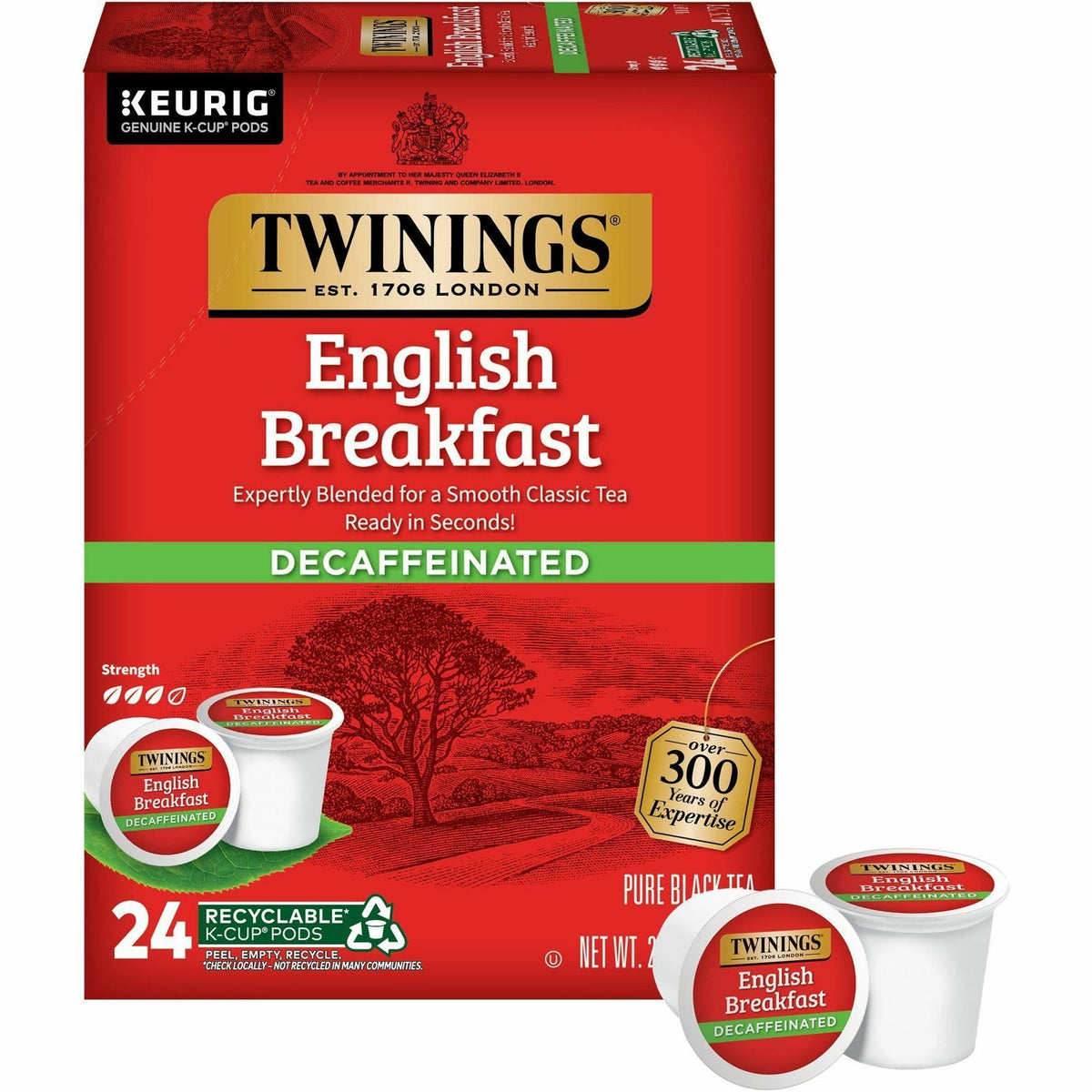 Twinings of London Decaf English Breakfast Black Tea K-Cup, Decaffeinated, 24/Box (TWG08757)