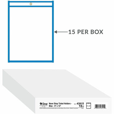C-Line Neon Colored Stitched Shop Ticket Holders, Support 9" x 12", Neon Blue, 15/Box (CLI43915)