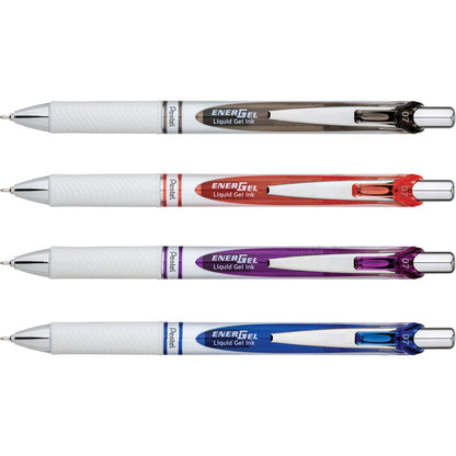 Pentel EnerGel Pearl Deluxe RTX Gel Pen, Retractable, Medium 0.7 mm, Blue Ink, Pearl White/Blue Barrel, Dozen (PENBLN77PWC)