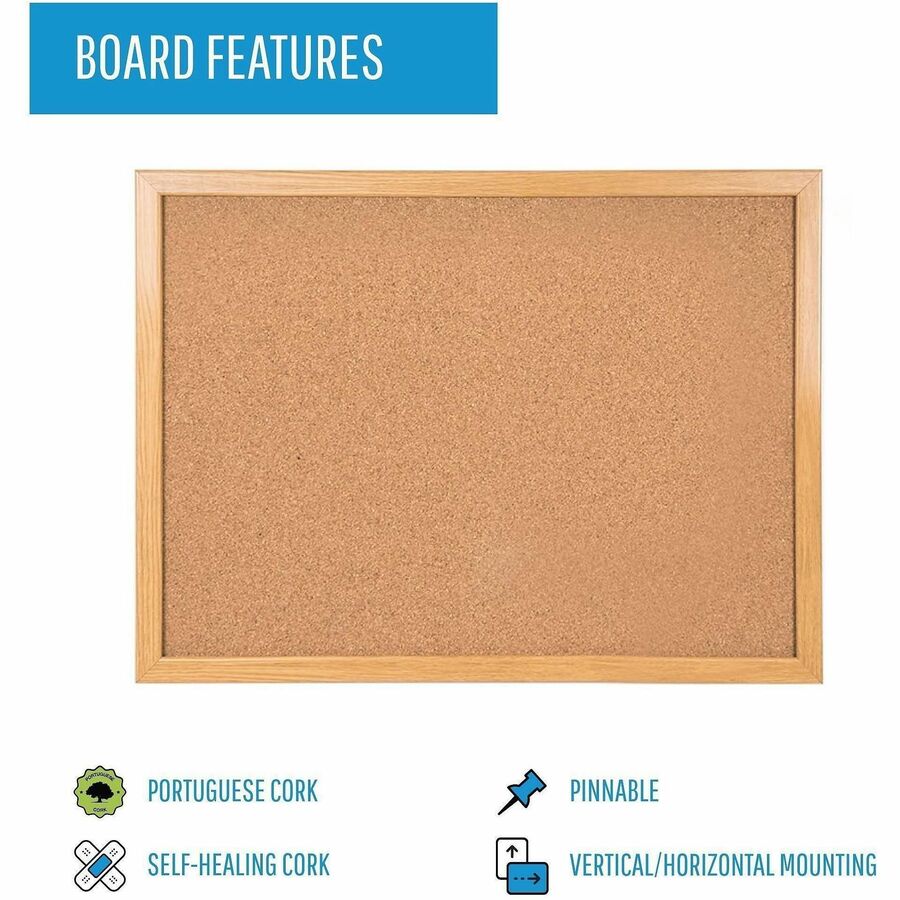 Bi-office Oak Frame Cork Bulletin Board, 48" Board Height x 72" Board Width (BVCSF352001239)