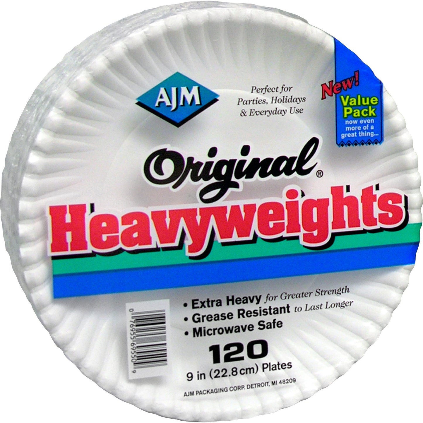 AJM 9" Original Heavyweight Plates, 9" Diameter, White, 120/Pack (AJMOH9AJBXWHPK)