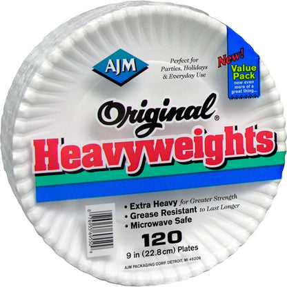 AJM 9" Original Heavyweight Plates, 9" Diameter, White, 120/Pack (AJMOH9AJBXWHPK)