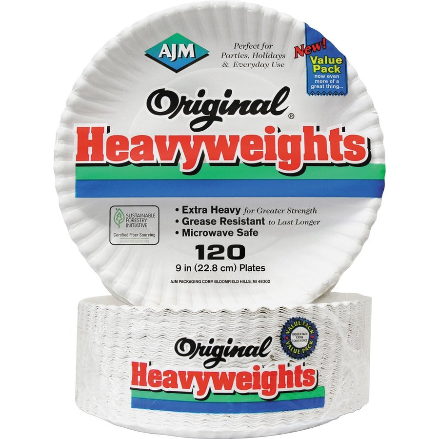 AJM 9" Original Heavyweight Plates, 9" Diameter, White, 120/Pack (AJMOH9AJBXWHPK)
