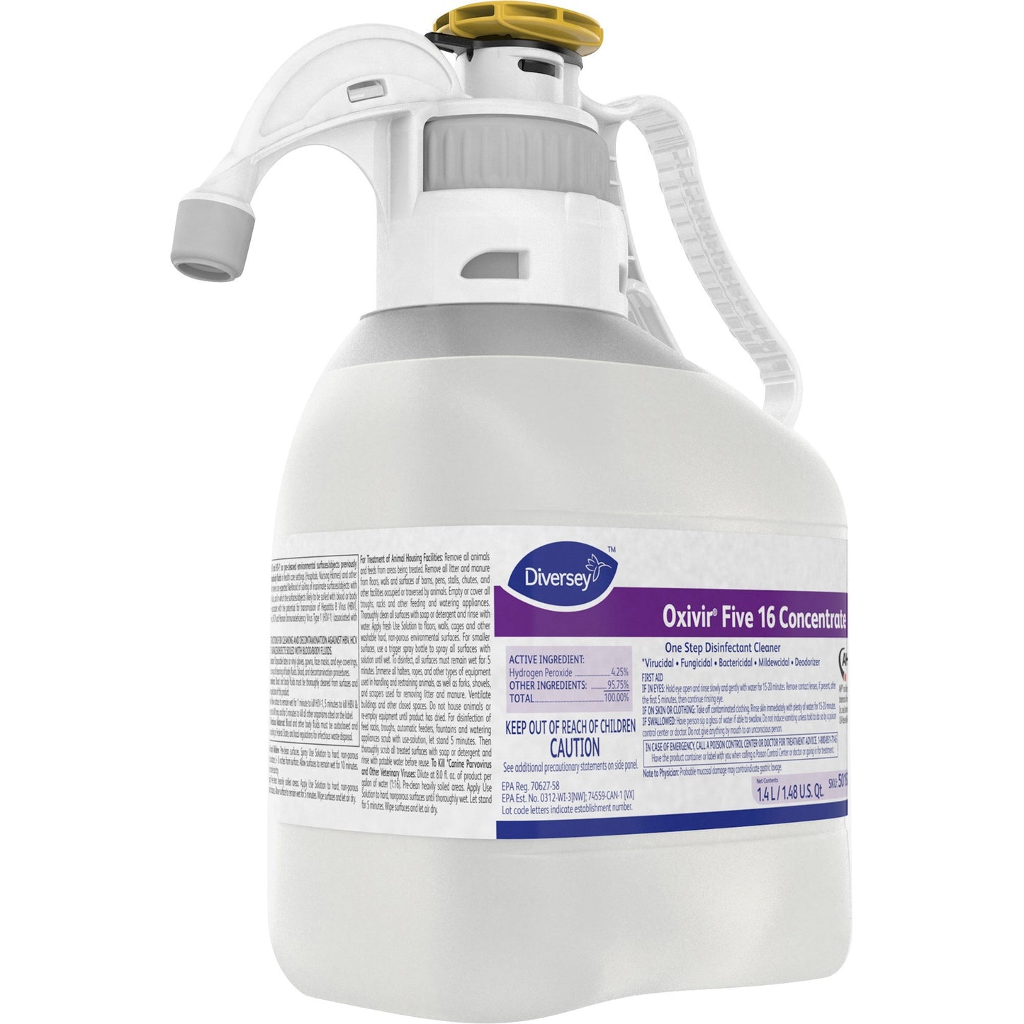 Diversey Oxivir Five 16 Disinfectant Cleaner, Concentrate, 47.3 fl oz, Characteristic Scent (DVO5019296)