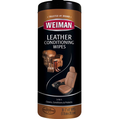 Weiman Products Leather Wipes, 8" x 7", 30/Tub  (WMN91)