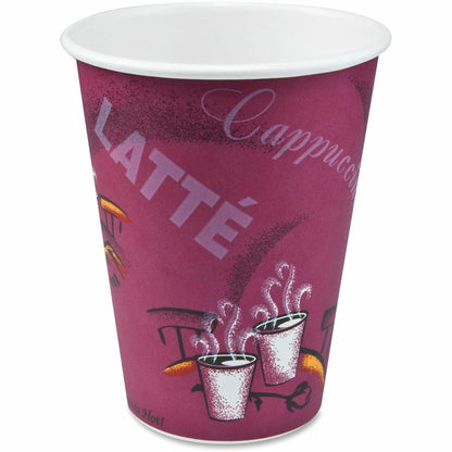 Solo 12 oz Bistro Design Disposable Paper Cups, 12 fl oz, Maroon, 50/Pack, 20 Packs/Carton (SCC412SIN0041CT)