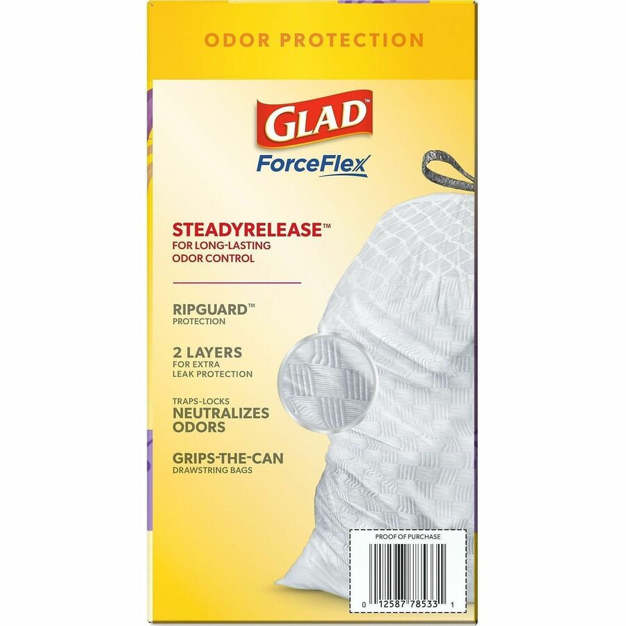 Glad ForceFlex Tall Kitchen Drawstring Trash Bags, Gain Lavender with Febreze Freshness, 13 gal Capacity, 0.78 mil, 80/Box (CLO78902BX)