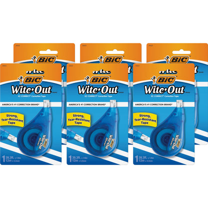 BIC EZ Correct Correction Tape, 0.20" x 39.40 ft, White, 6/Box (BICWOTAPP11BX)