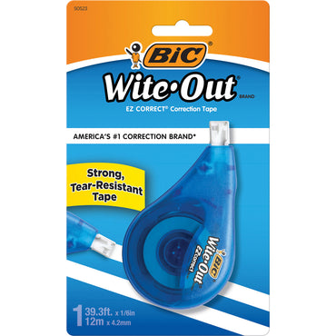 BIC EZ Correct Correction Tape, 0.20" x 39.40 ft, White, 6/Box (BICWOTAPP11BX)