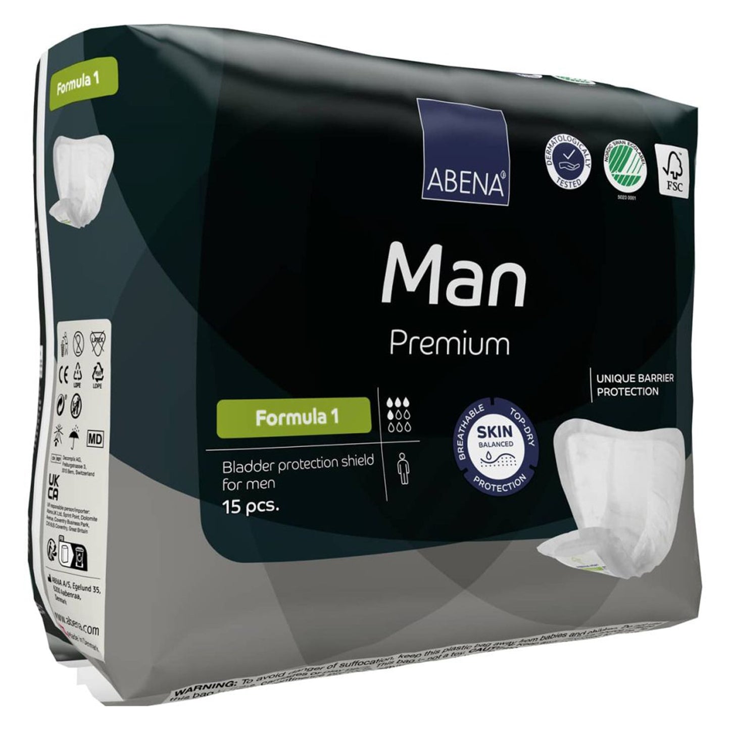 Abena® Premium Man Bladder Control Pad 9 X 11.4 Inch Moderate Absorbency Fluff / Polymer Core Size 1 (1218253_PK)