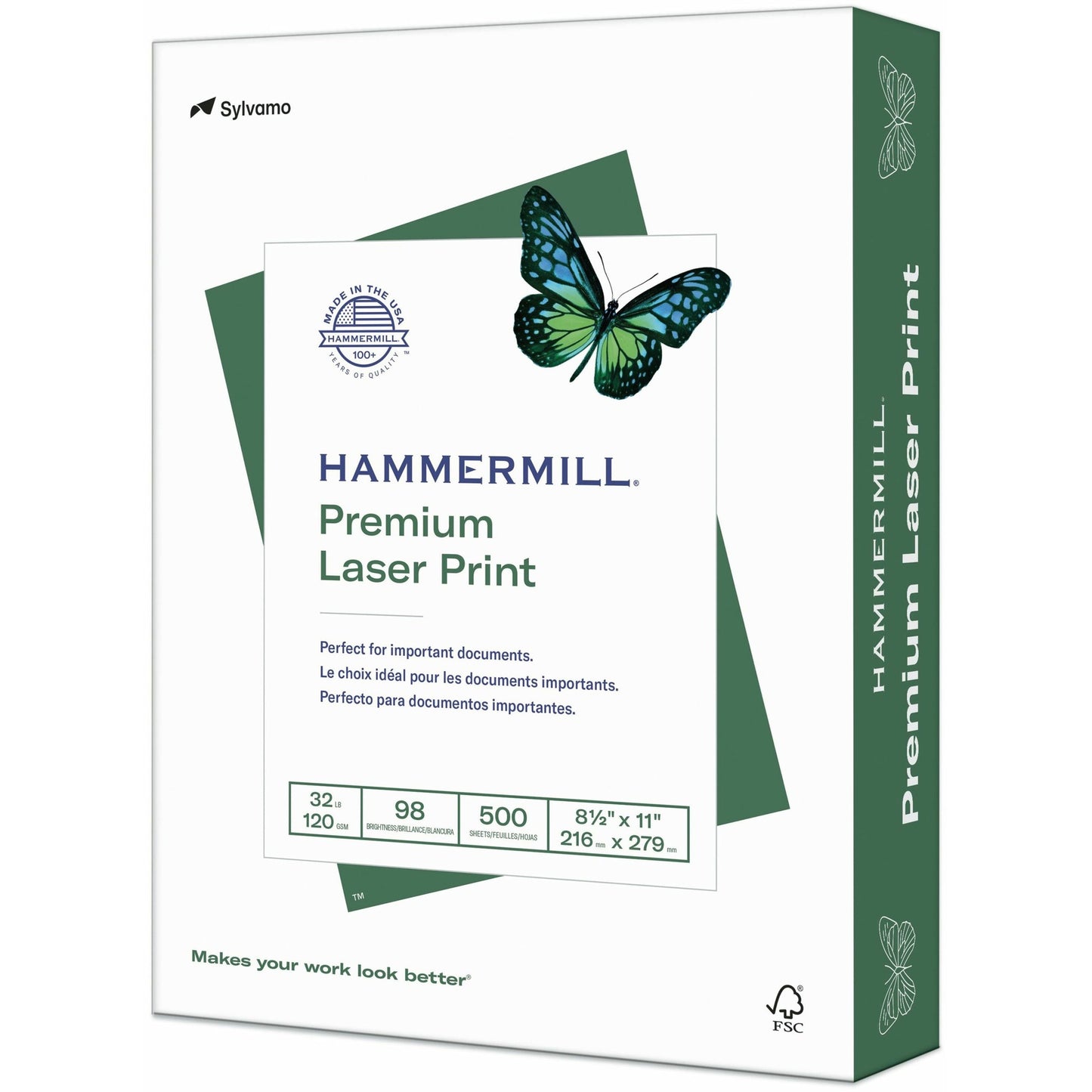Hammermill Premium Laser Print Paper, White, 98 Brightness, Letter, 8 1/2" x 11", 500 Sheets per Ream, 8 Reams/Carton (HAM104646CT)