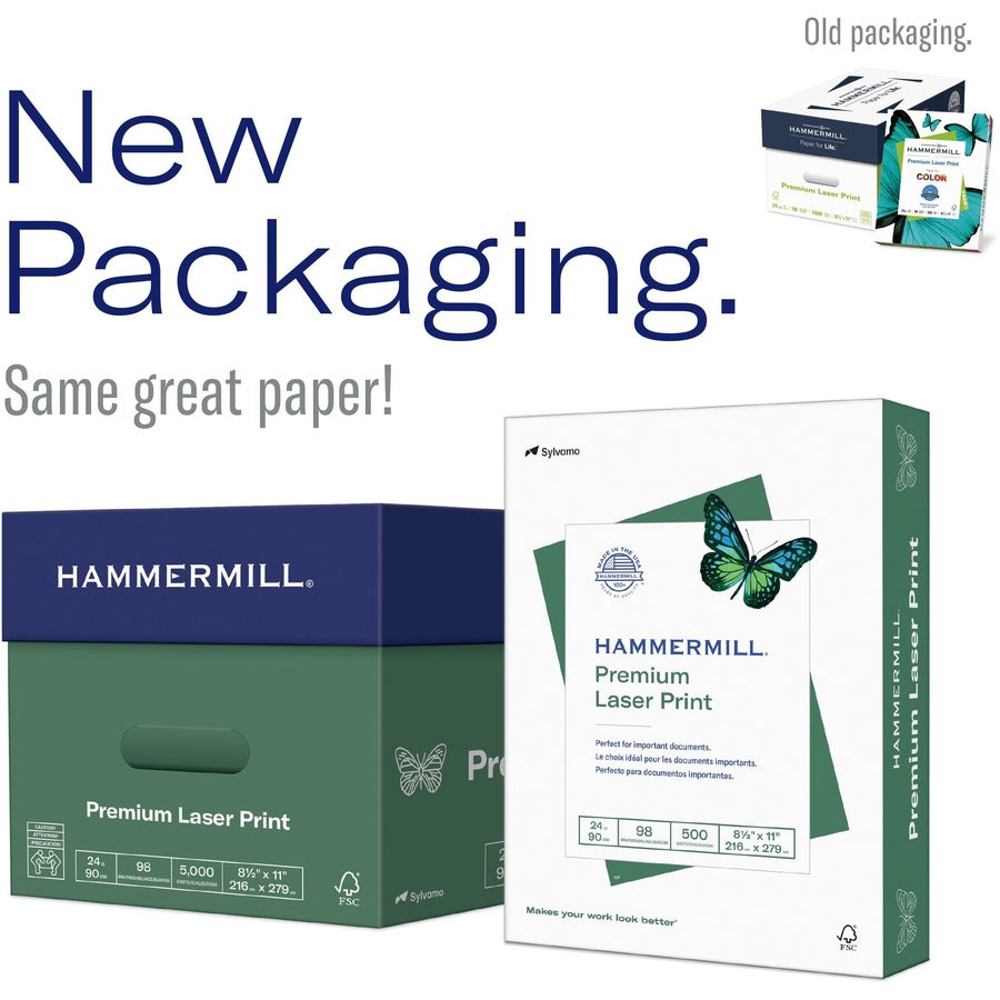 Hammermill Premium Laser Print Paper, White, 98 Brightness, Letter, 8 1/2" x 11", 500 Sheets per Ream, 8 Reams/Carton (HAM104646CT)