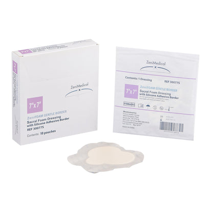 Zenifoam Gentle Border Foam Dressing 7 X 7 Inch With Border Waterproof Backing Silicone Face and Border Sacral Sterile (1186696_EA)