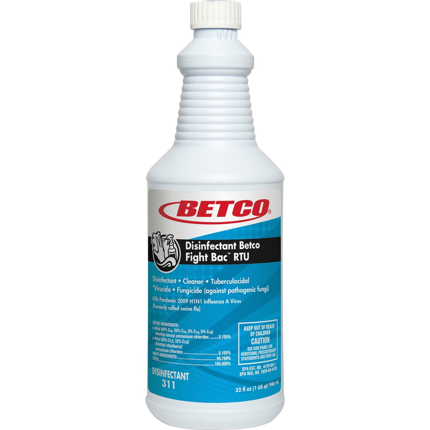 Betco Fight-Bac RTU Disinfectant Cleaner, Ready-To-Use, 32 fl oz (1 quart), Citrus Floral Scent (BET3111200EA)