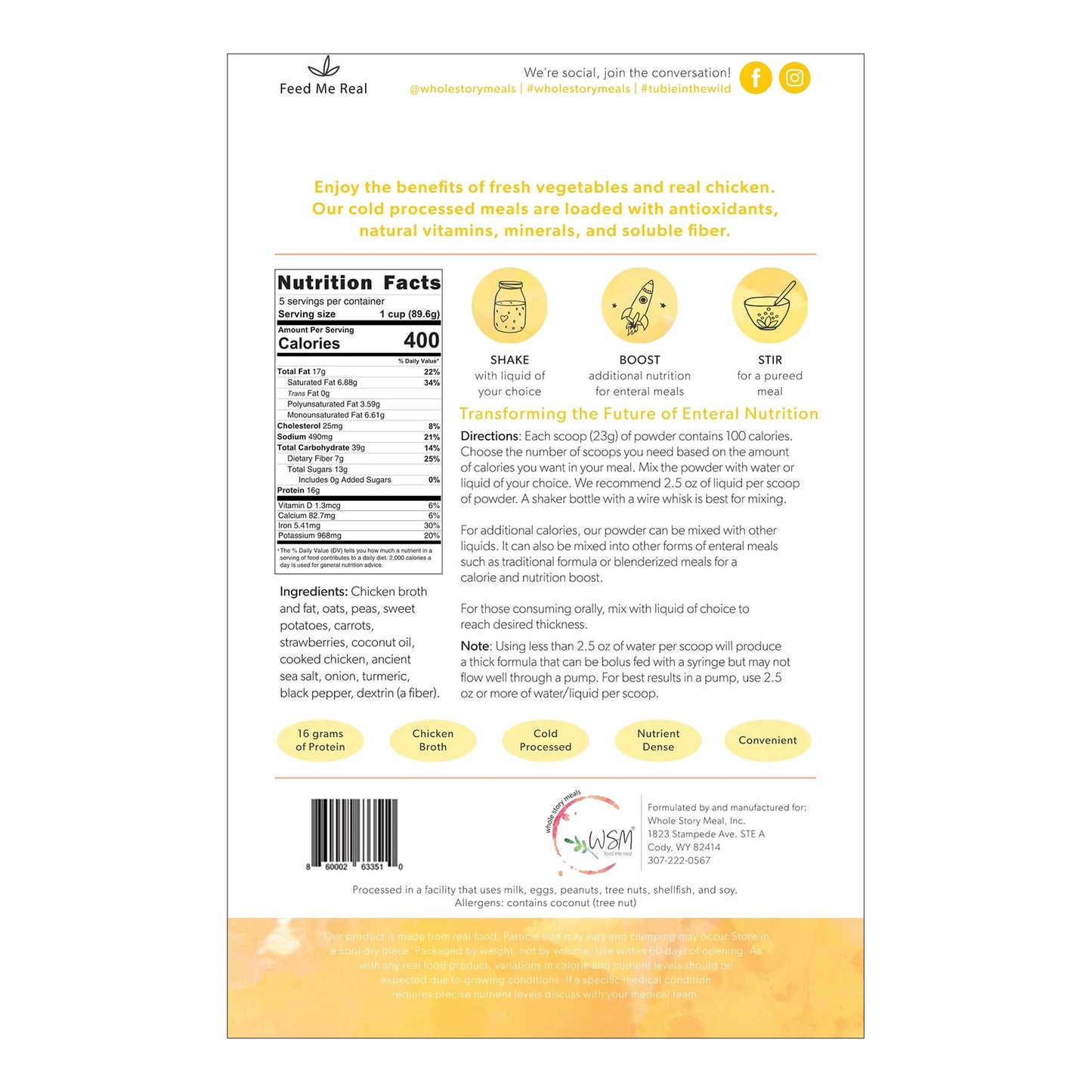 Whole Story Meals Oral Supplement Chicken / Peas / Carrot Flavor 16 oz. Pouch Powder (1223929_EA)