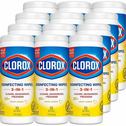 Clorox Disinfecting Cleaning Wipes, Crisp Lemon Scent, 35/Tub, 12 Tubs/Carton, 35 Cartons/Bundle (CLO01594BD)