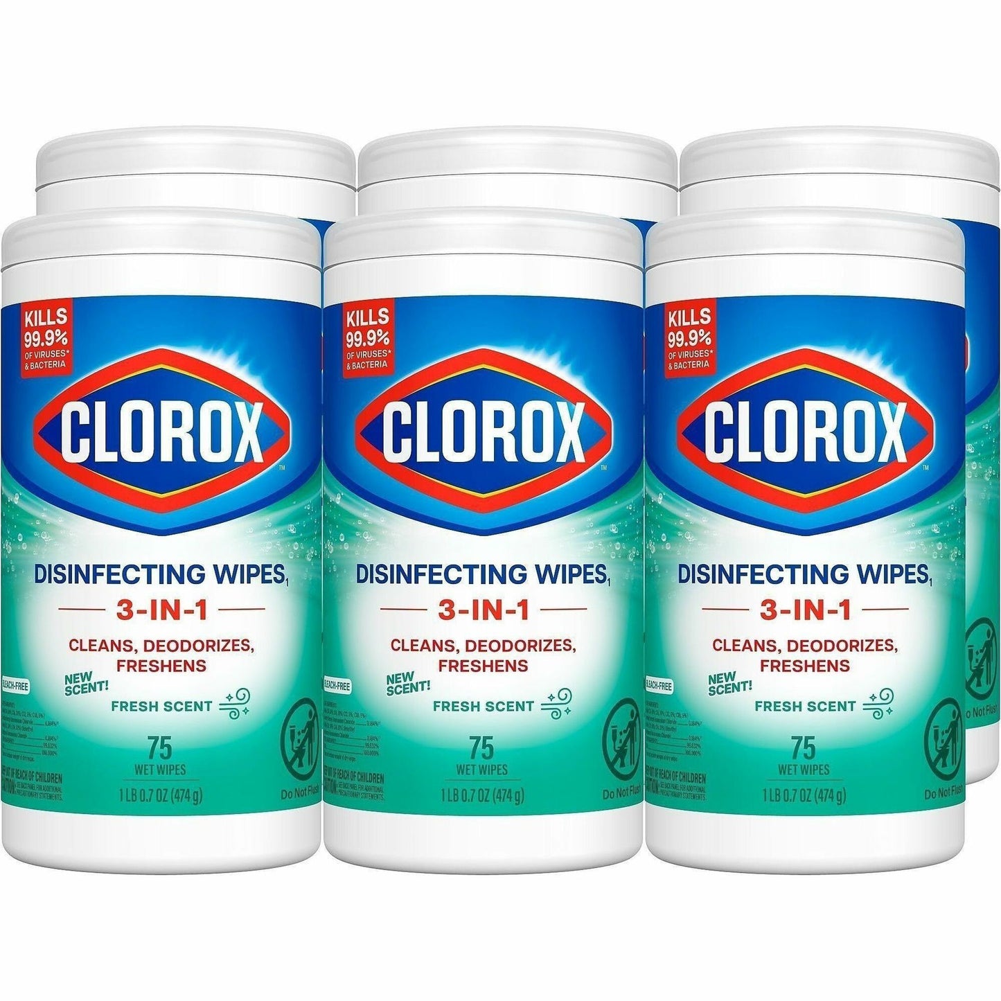 Clorox Disinfecting Bleach-Free Cleaning Wipes, Fresh Scent, 75/Tub, 6 Tubs/Carton, 40 Cartons/Bundle (CLO01656BD)