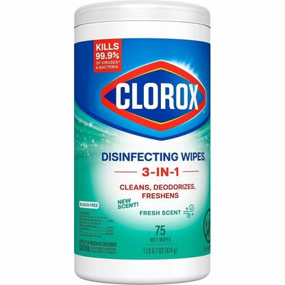 Clorox Disinfecting Bleach-Free Cleaning Wipes, Fresh Scent, 75/Tub, 6 Tubs/Carton, 40 Cartons/Bundle (CLO01656BD)