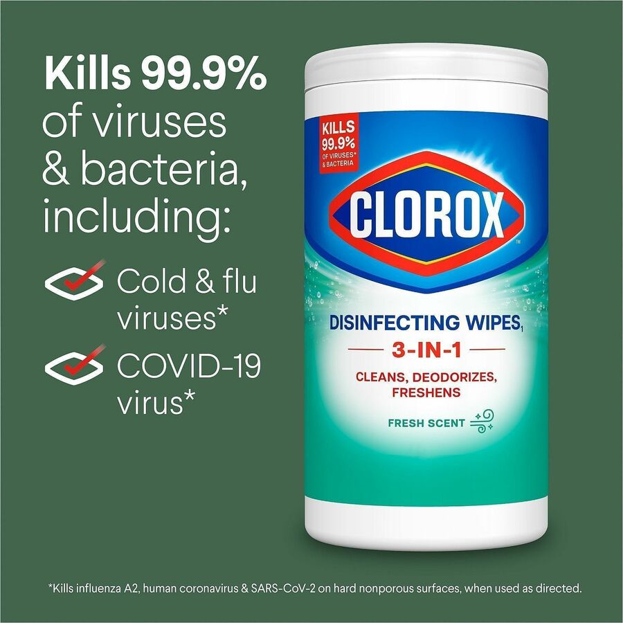 Clorox Disinfecting Wipes, Fresh Scent, 75/Tub, 6/Carton, 80 Carton/Pallet (CLO01656PL)