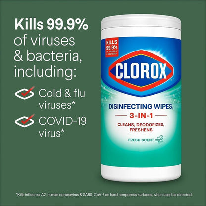 Clorox Disinfecting Wipes, Fresh Scent, 75/Tub, 6/Carton, 80 Carton/Pallet (CLO01656PL)