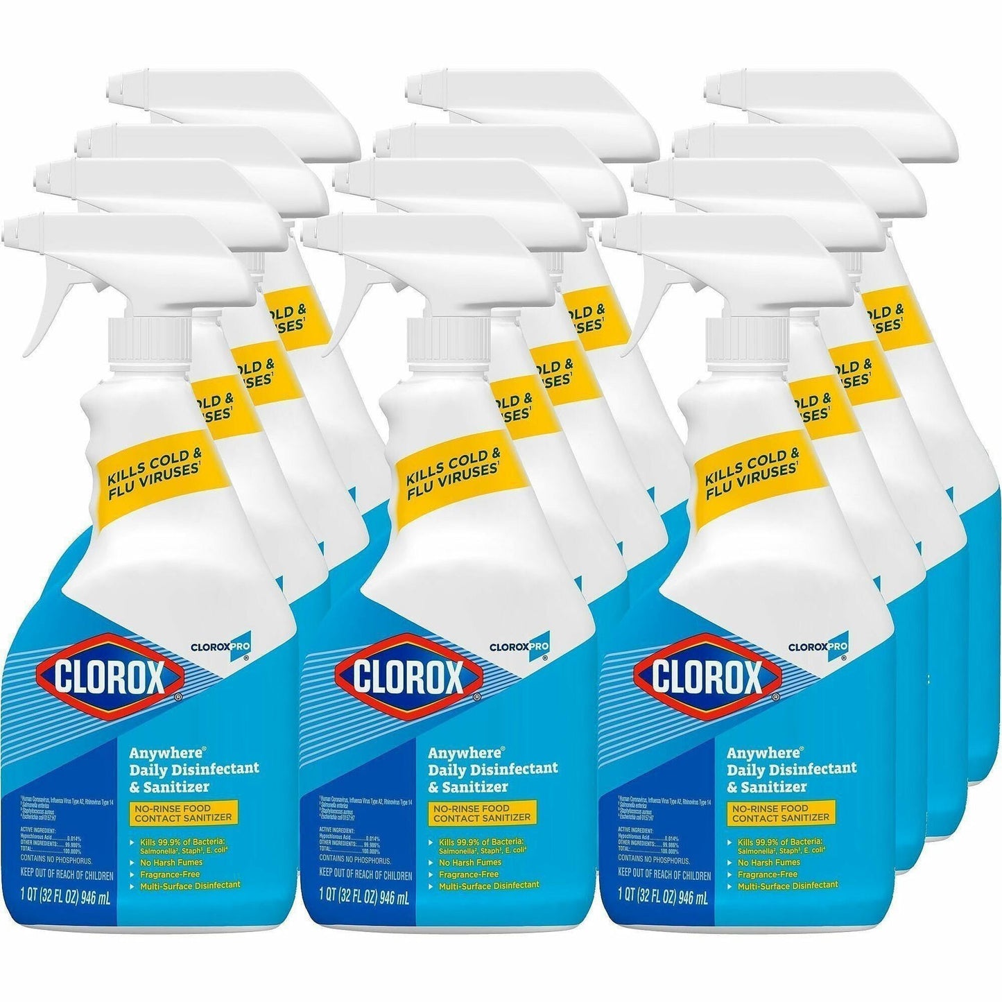 CloroxPro™ Anywhere Daily Disinfectant and Sanitizer, 32 fl oz, 12/Carton, 216 Bottles/Bundle (CLO01698BD)