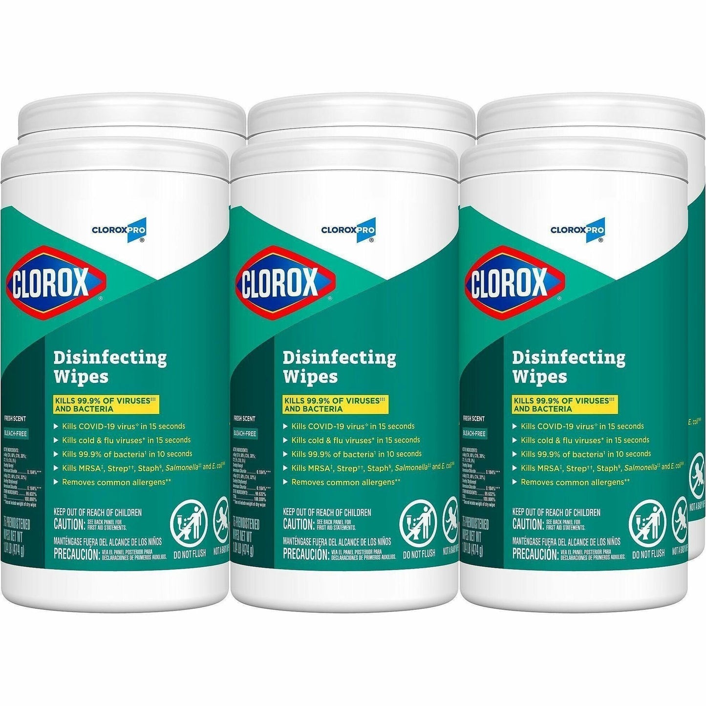 CloroxPro™ Disinfecting Wipes, Fresh Scent, 75/Tub, 6/Carton, 80 Carton/Pallet (CLO15949PL)