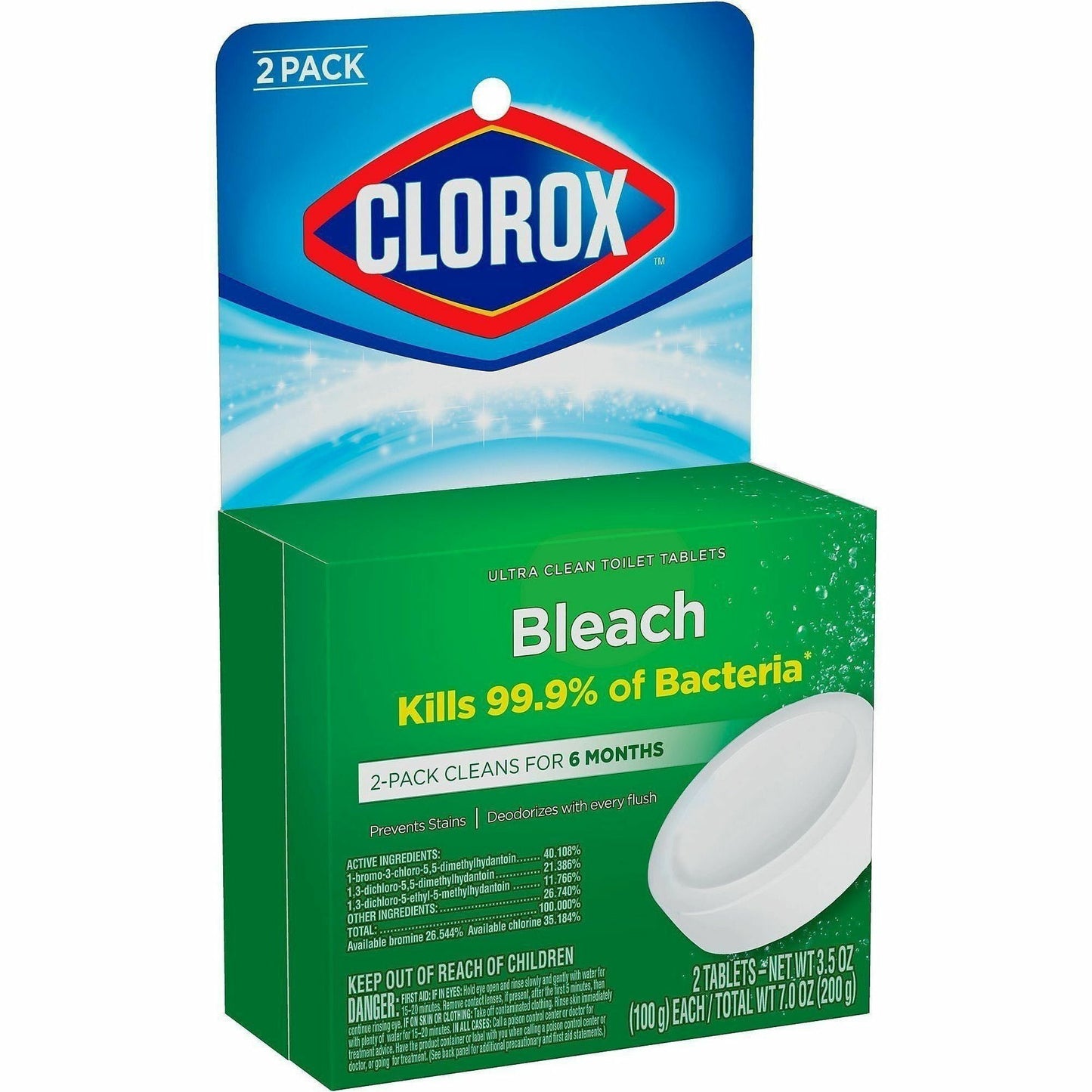 Clorox Ultra Clean Toilet Bleach Tablet, 3.50 oz, 2/Pack, 6 Packs/Carton, 70 Cartons/Bundle  (CLO30024BD)