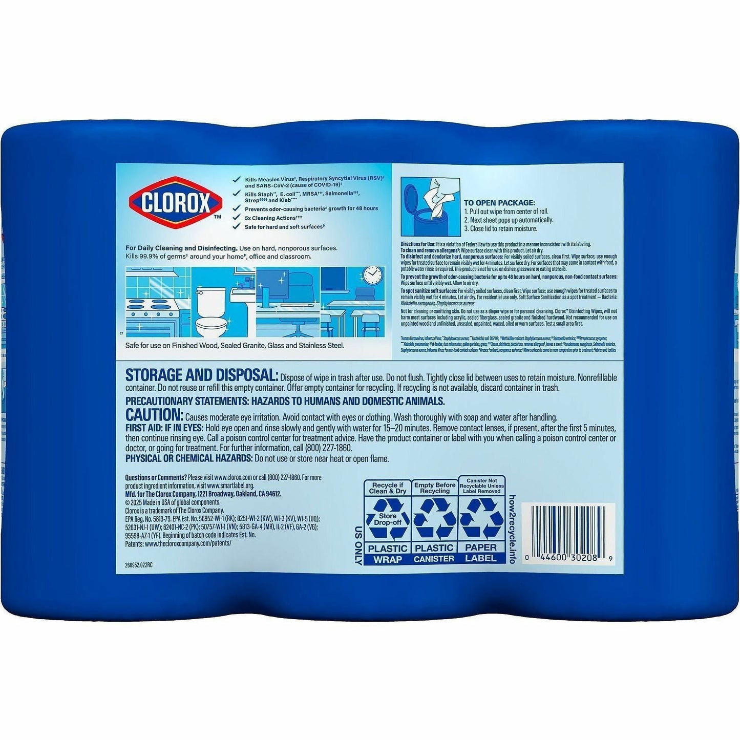 Clorox Disinfecting Bleach Free Cleaning Wipes Value Pack, 75/Tub, 4 Packs/Carton, 20 Carton/Bundle (CLO30208BD)