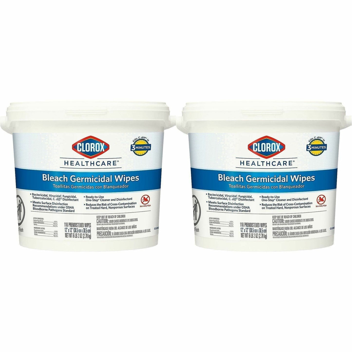 Clorox Healthcare Bleach Germicidal Wipes Bucket, 110/Tub, 2/Carton, 50 Cartons/Pallet (CLO30358PL)
