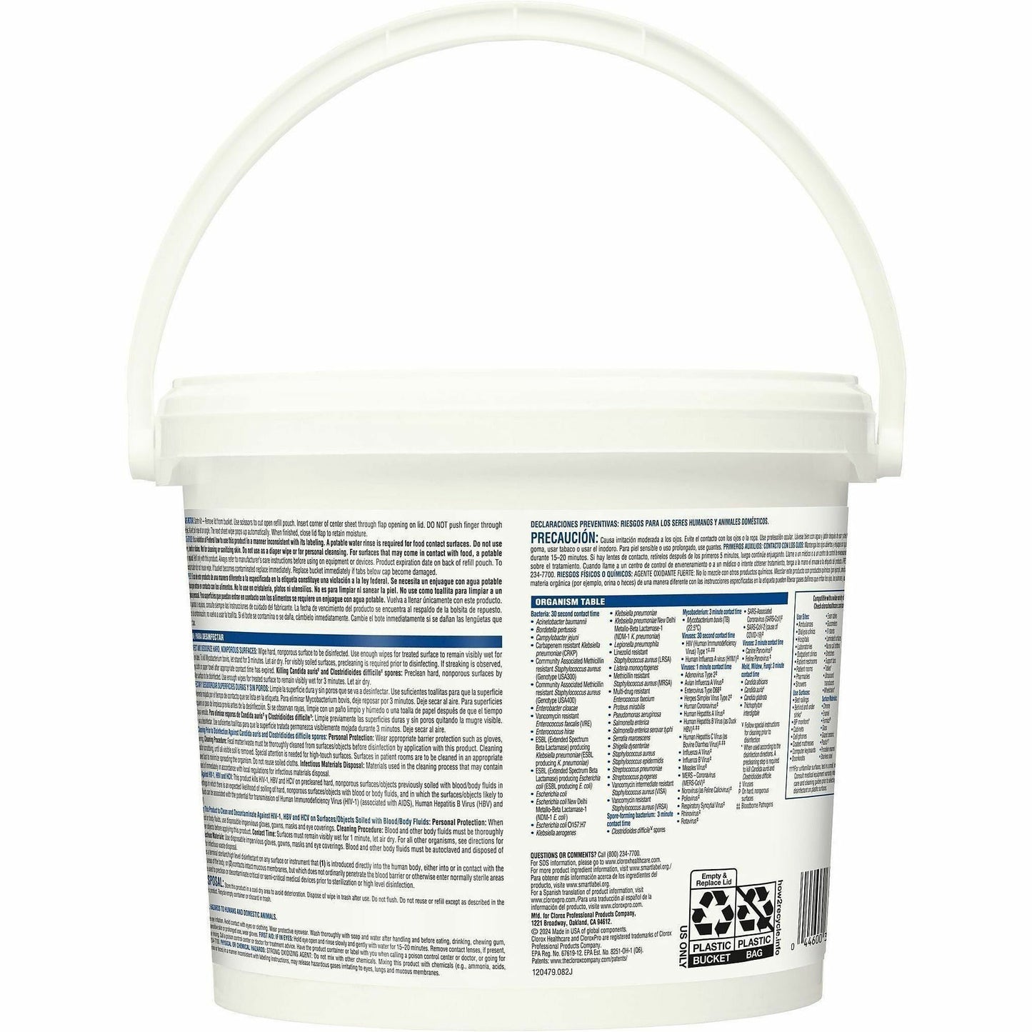Clorox Healthcare Bleach Germicidal Wipes Bucket, 110/Tub, 2/Carton, 50 Cartons/Pallet (CLO30358PL)