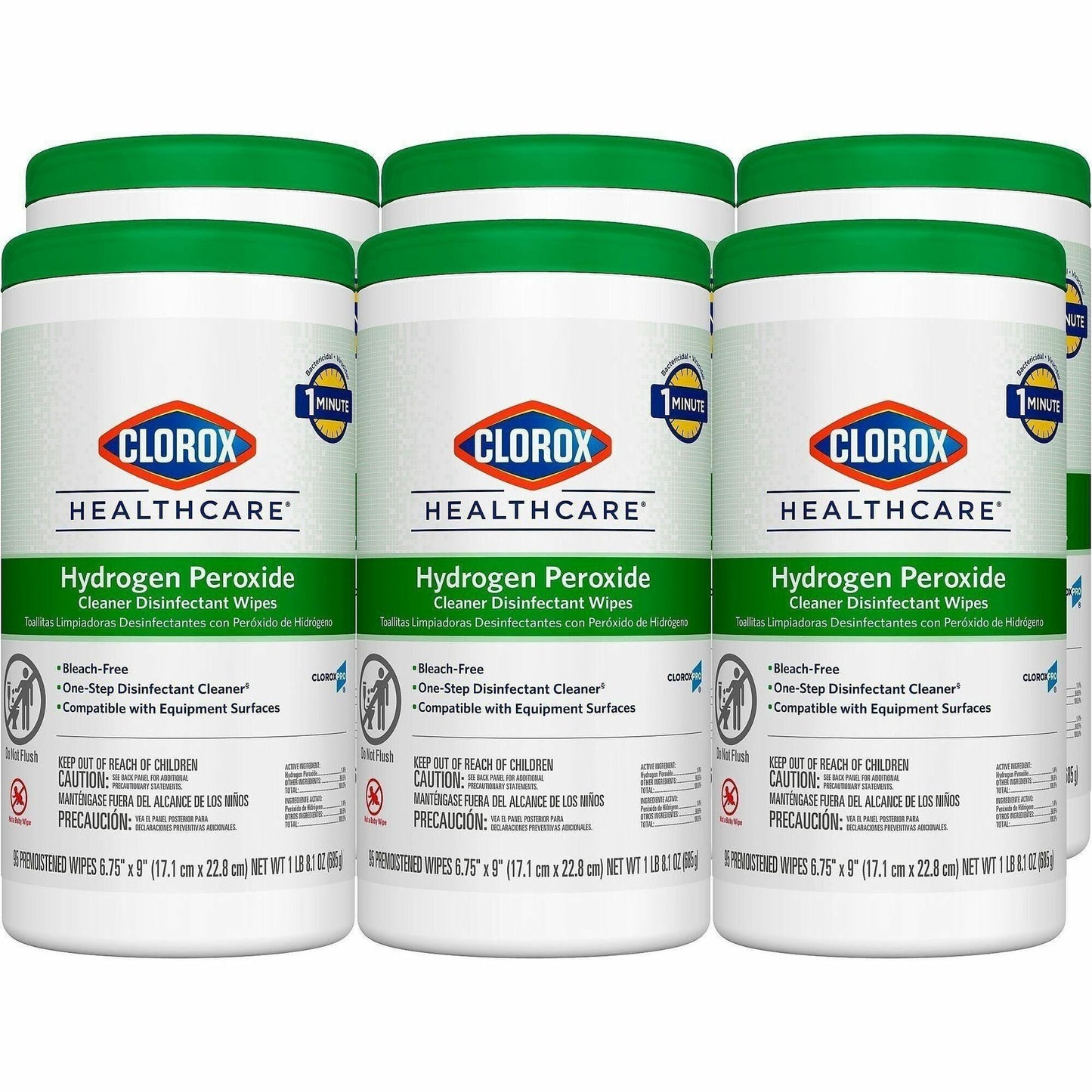 Clorox Healthcare Hydrogen Peroxide Cleaner Disinfectant Wipes, 9" x 6.75", 95/Tub, 6/Carton, 75/Pallet (CLO30824PL)