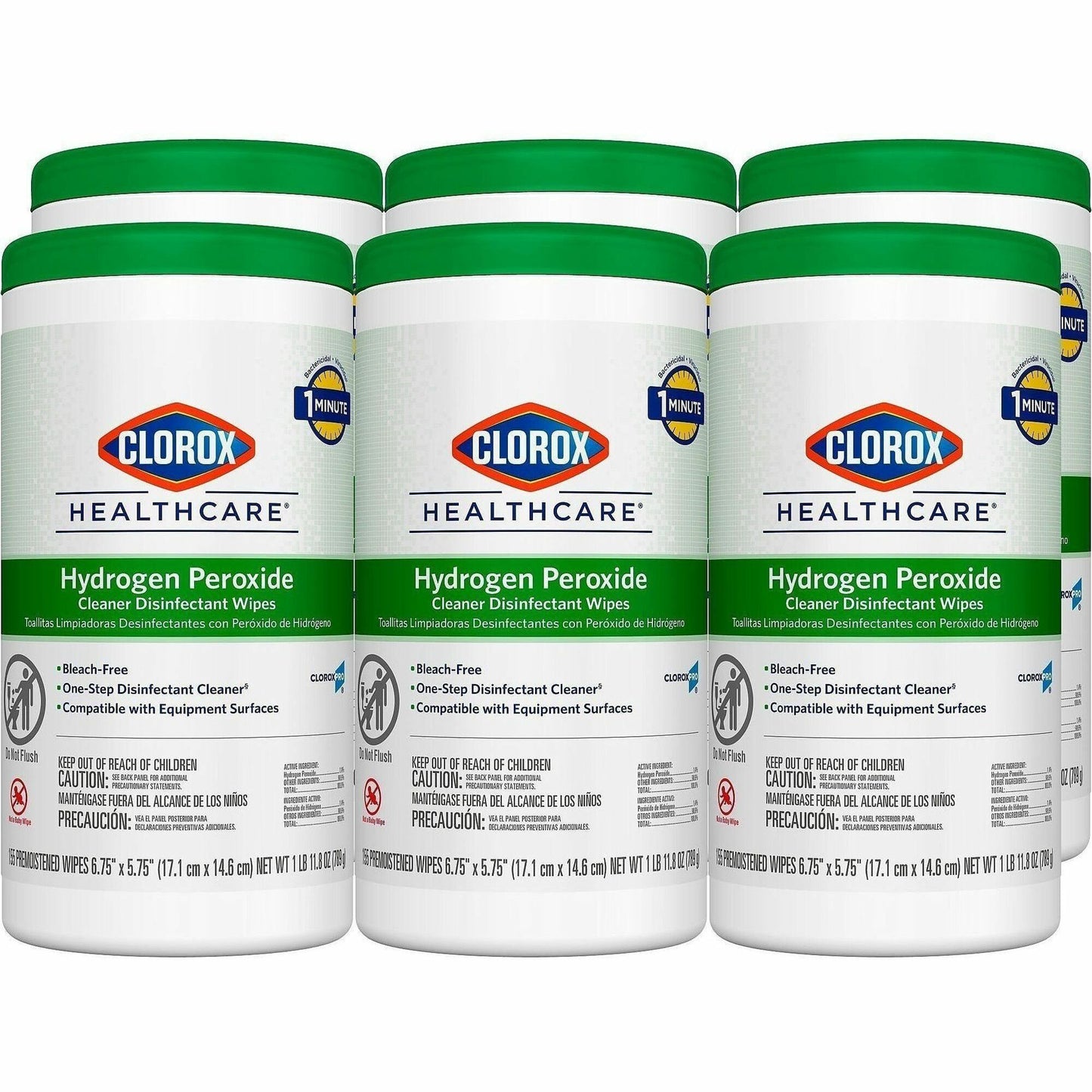 Clorox Healthcare Hydrogen Peroxide Cleaner Disinfectant Wipes, 155/Tub, 6/Carton, 75/Pallet (CLO30825PL)