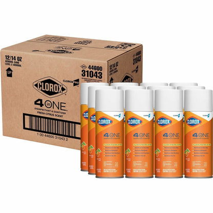 CloroxPro™ 4 in One Disinfectant & Sanitizer, 14 fl oz, Fresh Citrus Scent, 12/Carton, 133/Pallet (CLO31043PL)