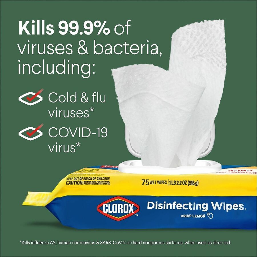 Clorox Disinfecting Cleaning Wipes Flex Pack, Crisp Lemon Scent, 75/Pack, 6 Pack/Carton, 50 Carton/Bundle (CLO31404BD)