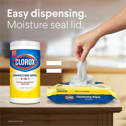 Clorox Disinfecting Cleaning Wipes Flex Pack, Crisp Lemon Scent, 75/Pack, 6 Pack/Carton, 50 Carton/Bundle (CLO31404BD)