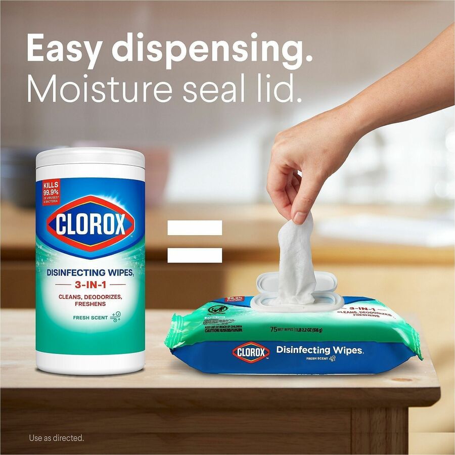 Clorox Disinfecting Cleaning Wipes Flex Pack, Fresh Scent,75/Pack, 6 Pack/Carton, 50 Carton/Bundle (CLO31430BD)