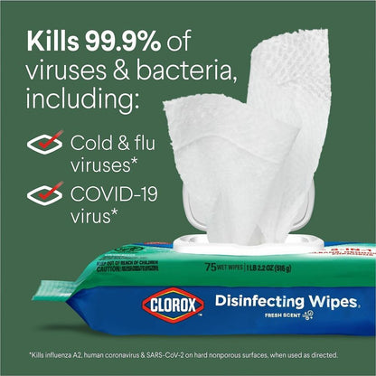 Clorox Disinfecting Cleaning Wipes Flex Pack, Fresh Scent,75/Pack, 6 Pack/Carton, 50 Carton/Bundle (CLO31430BD)