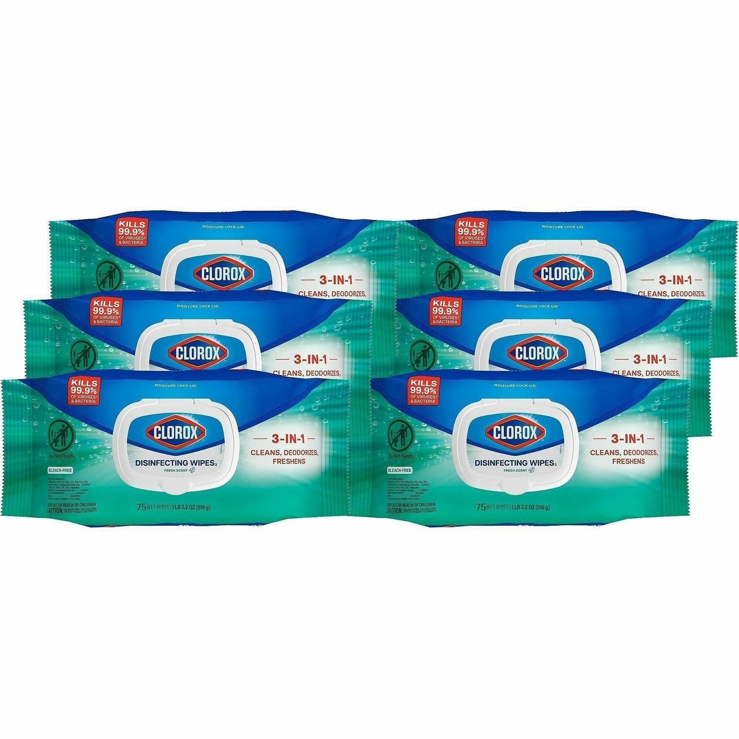 Clorox Disinfecting Cleaning Wipes Flex Pack, Fresh Scent, 75/Pack, 6 Pack/Carton, 100 Carton/Pallet (CLO31430PL)