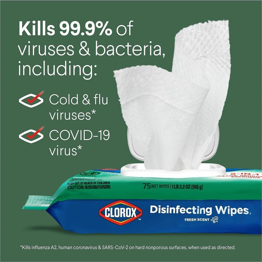 Clorox Disinfecting Cleaning Wipes Flex Pack, Fresh Scent, 75/Pack, 6 Pack/Carton, 100 Carton/Pallet (CLO31430PL)