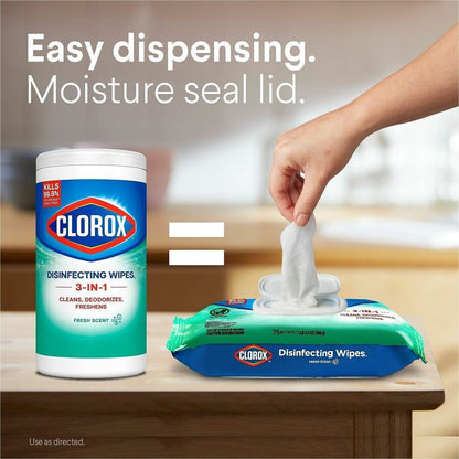 Clorox Disinfecting Cleaning Wipes Flex Pack, Fresh Scent, 75/Pack, 6 Pack/Carton, 100 Carton/Pallet (CLO31430PL)