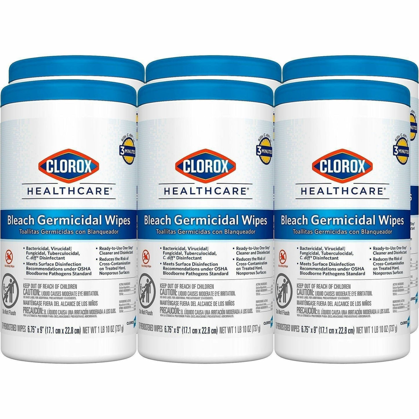 Clorox Healthcare Bleach Germicidal Wipes, 70/Tub, 6/Carton. 75/Pallet (CLO35309PL)