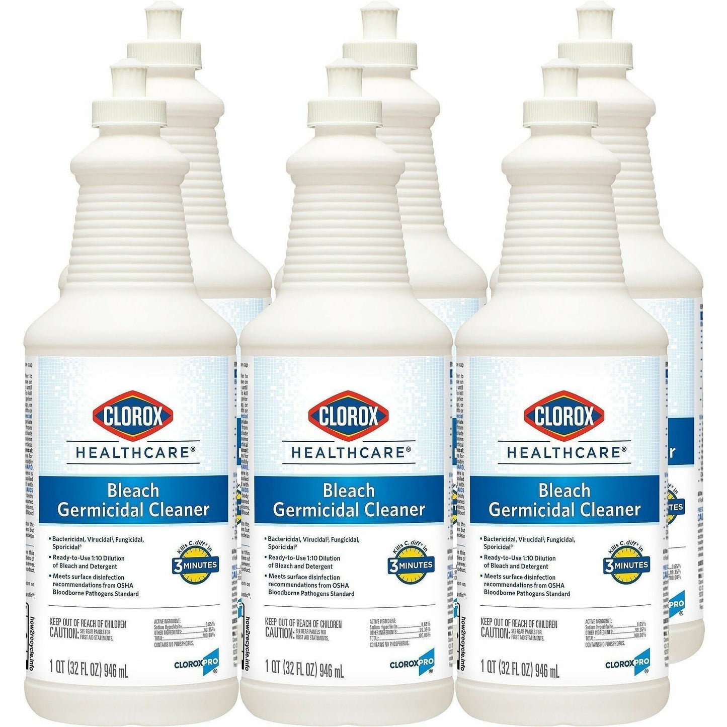 Clorox Healthcare Pull-Top Bleach Germicidal Cleaner, 32 fl oz, 180 Bottles/Bundle (CLO68832BD)