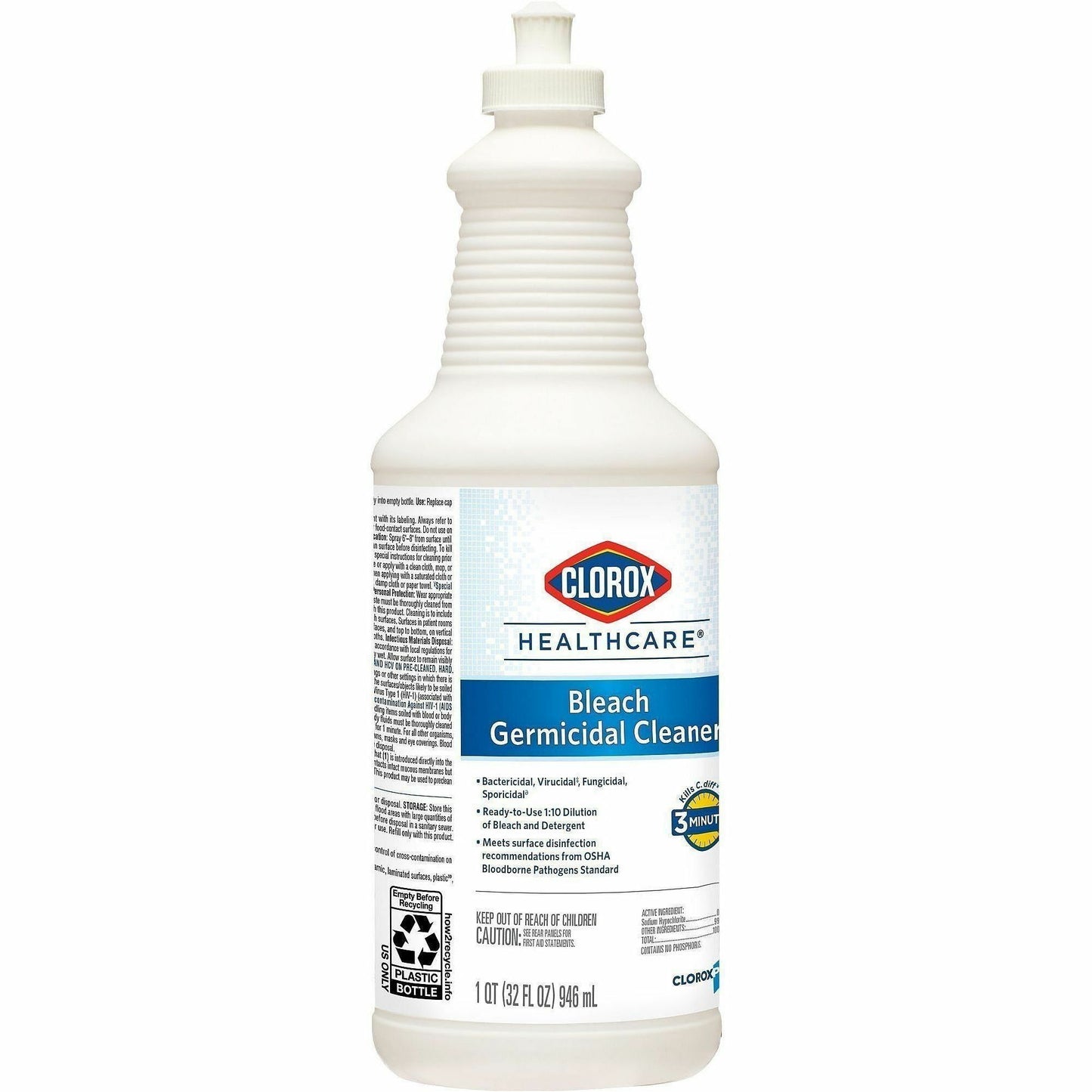Clorox Healthcare Pull-Top Bleach Germicidal Cleaner, 32 fl oz, 180 Bottles/Bundle (CLO68832BD)