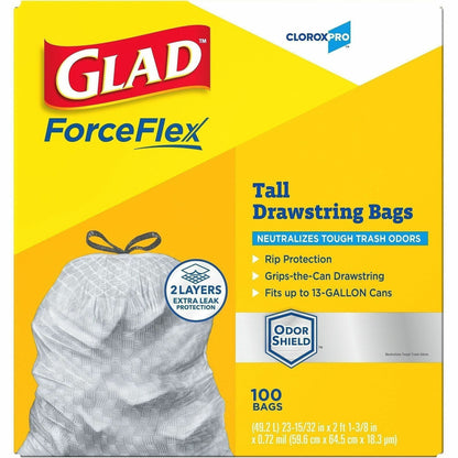 CloroxPro™ Glad ForceFlex Tall Kitchen Drawstring Trash Bags, 13 gal, 100/Box, 78/Bundle (CLO70427BD)