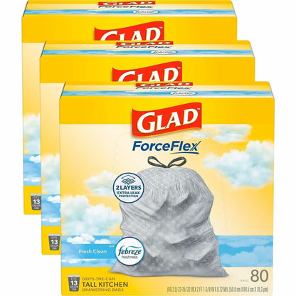 Glad ForceFlex Tall 13 Gallon Kitchen Drawstring Trash Bags, 80/Box, 240 Boxes/Pallet (CLO78899PL)