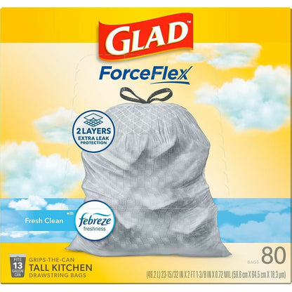 Glad ForceFlex Tall 13 Gallon Kitchen Drawstring Trash Bags, 80/Box, 240 Boxes/Pallet (CLO78899PL)