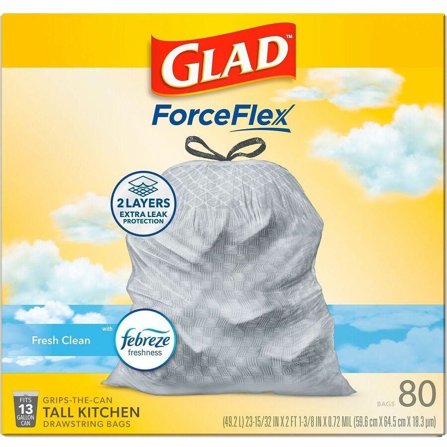 Glad ForceFlex Tall 13 Gallon Kitchen Drawstring Trash Bags, 80/Box, 240 Boxes/Pallet (CLO78899PL)
