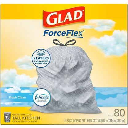 Glad ForceFlex Tall 13 Gallon Kitchen Drawstring Trash Bags, 80/Box, 240 Boxes/Pallet (CLO78899PL)